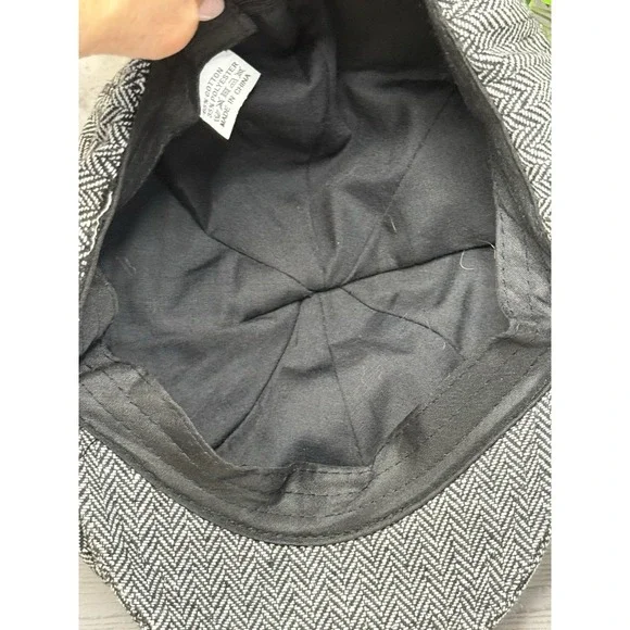 Newsboy Paper Boy Baker Boy Cap Gray Herringbone Tweed Hat Unisex OS Vintage - Picture 8 of 16